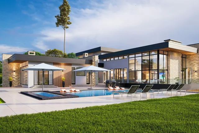 Moderne villa-architectuur met zwembad